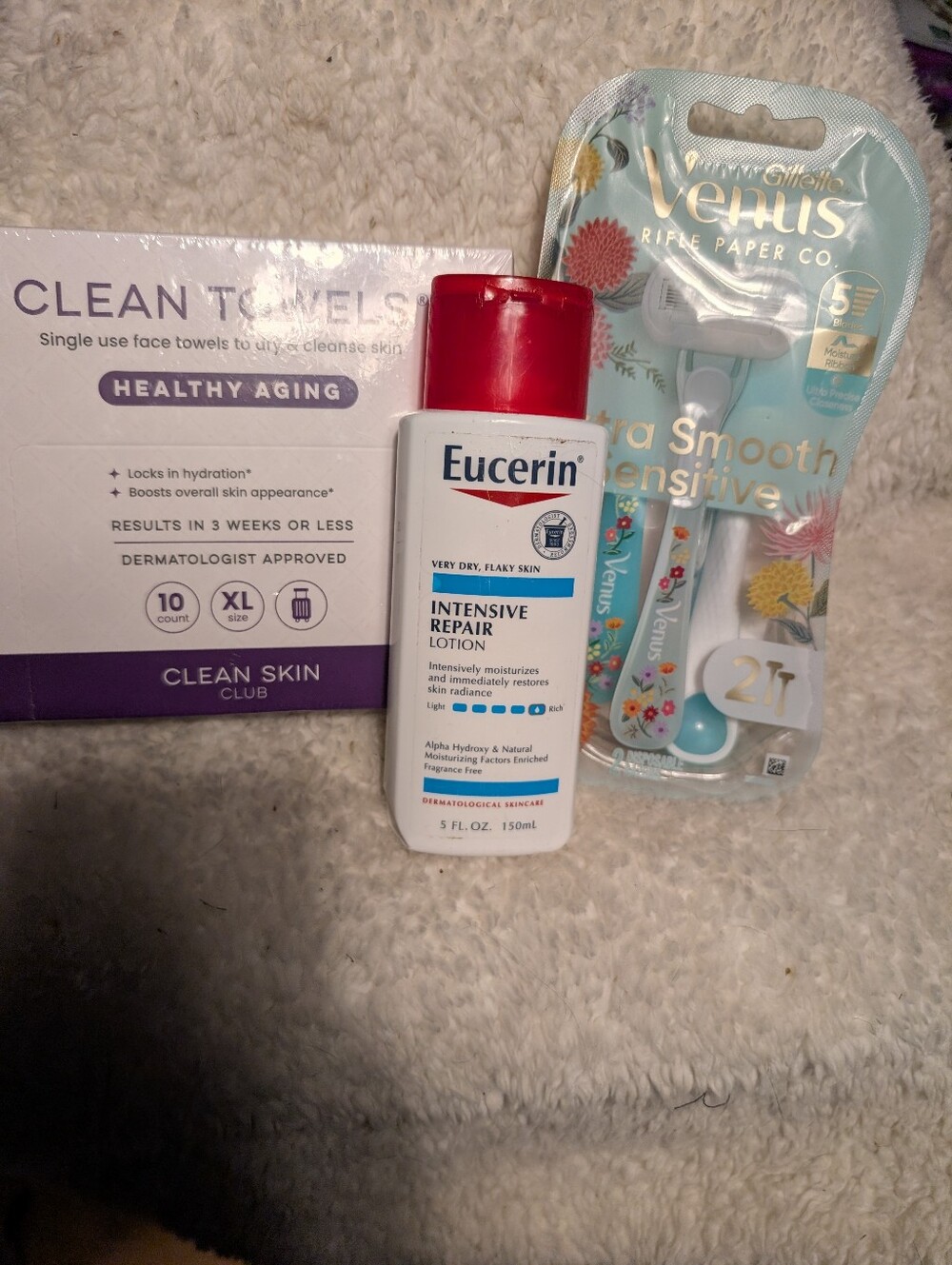 Eucerin, Venus Razors, Clean Towels
